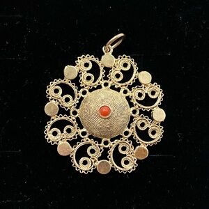 Gold Plated Silver Italian Coral Filigree Pendant